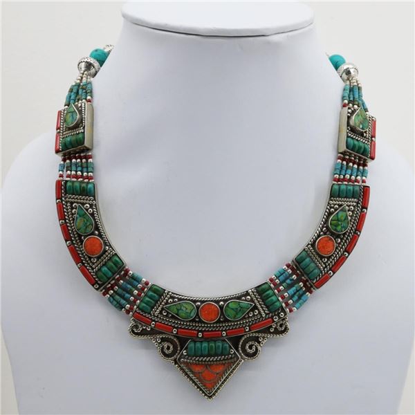Tibet Natural Stone Tribal Queen Royal Necklace