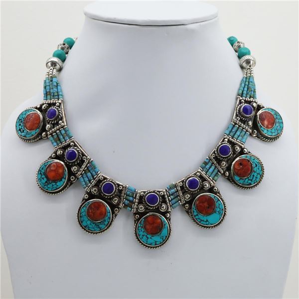 Tibet Natural Stone Tribal Queen Royal Necklace