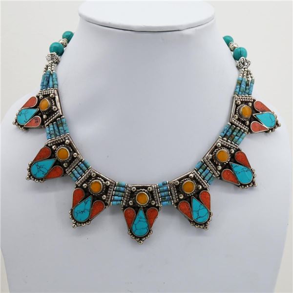 Tibet Natural Stone Tribal Queen Royal Necklace