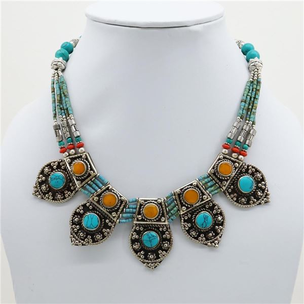 Tibet Natural Stone Tribal Queen Royal Necklace