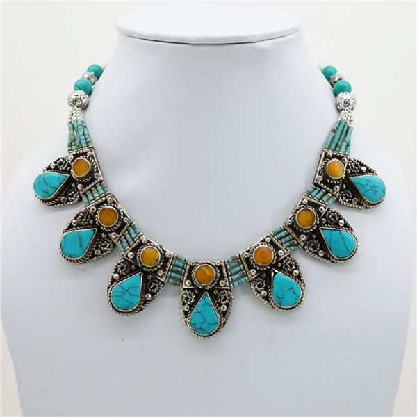 Tibet Natural Stone Tribal Queen Royal Necklace