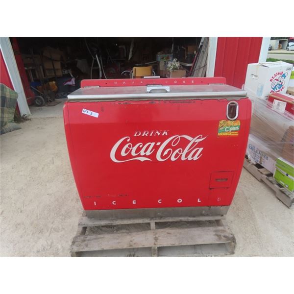 Coca-Cola Chest Cooler with Metal Embossed Letters Has Compressor 26" x 36" x 42"