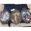 Image 2 : 3 Convex Glass Picture Frames - Pinkie & Blue Boy & 2 others - 1 with Collector Plate Frame Up