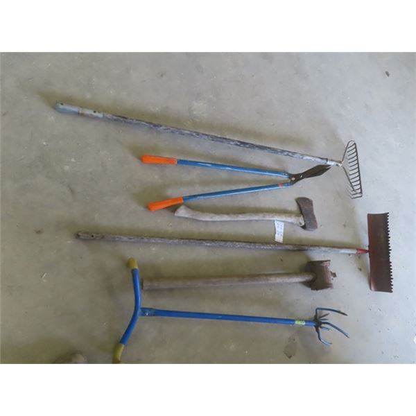 6 Yard Tools: Axe, Mallet, Garden Claw, Clipper