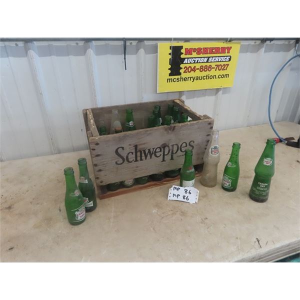 23 Ginger Bottles & Schweppes Wooden Crate