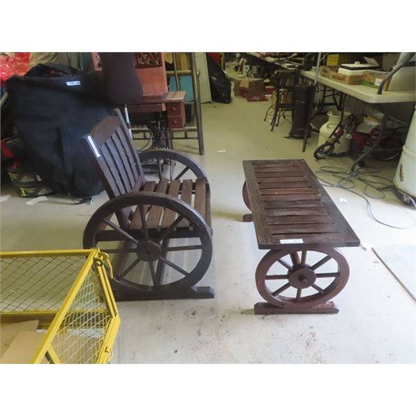 Wagon Wheel Chair with Matching Coffee Table