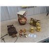 Image 1 : Vintage Owl Cookie Jar, Mid Century Clock, Salt + Pepper Shakers