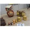 Image 3 : Vintage Owl Cookie Jar, Mid Century Clock, Salt + Pepper Shakers