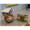 Image 4 : Vintage Owl Cookie Jar, Mid Century Clock, Salt + Pepper Shakers