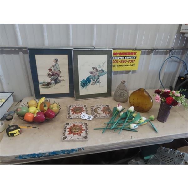 2 Norman Rockwell  Pictures, Fruit Centerpiece plus more