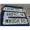 Image 1 : 3 Vintage WPG Metal EMbossed Street Signs: Lorne Hill Rd 6" x 30" , Garven Av 6" x 24" , Waugh Rd 6"