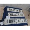 Image 1 : 3 Vintage WPG Metal EMbossed Street Signs: Lorne Hill Rd 6" x 30" , Garven Av 6" x 24" , Waugh Rd 6"
