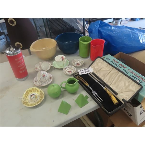 China Tea Cups + Saucers: Royal Albert , Carving Set plus more