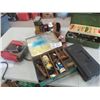 Image 1 : Fishing Tackle + Box , Shoe Shine/Repair Kit, Ren Power Sander, CAse Ful, of Tire Repair