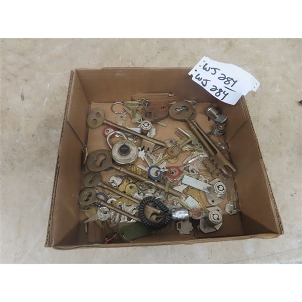 Box of Keys, Locks - Brass + Skeleton up to 7"
