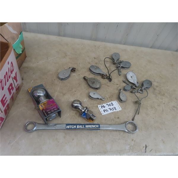 2 New Ball Hitches; 2" + 2 5/16" , Hitch Ball Wrench, Steel Pulley