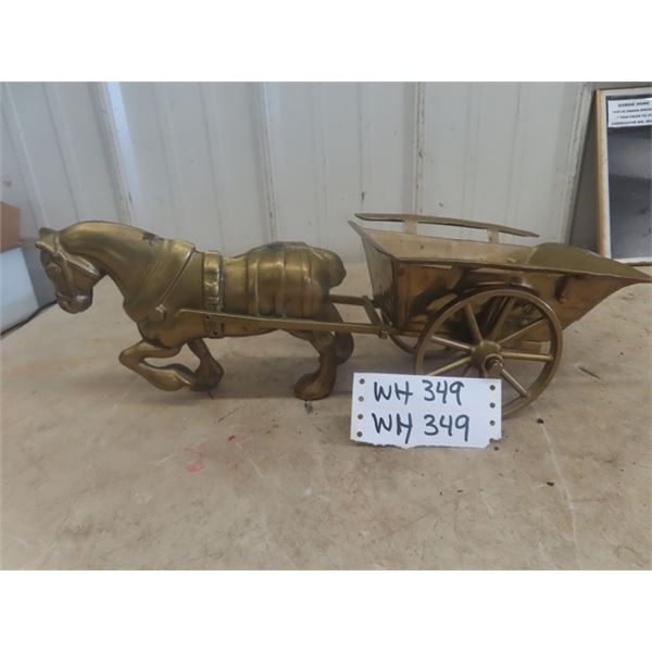 Vintage Brass Horse + Wagon 18" Long