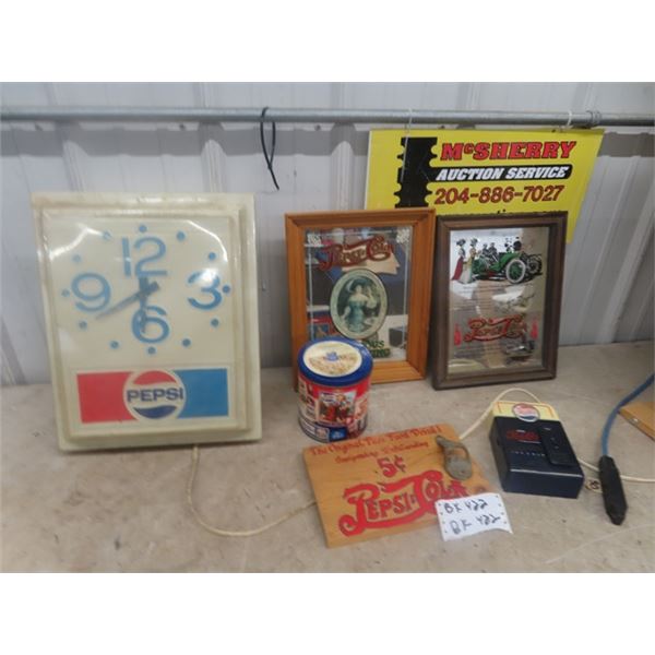 Pepsi Clock, Mirrored Pepsi Advertisement, Pepsi Transistor Radio plus more