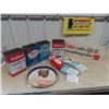 Image 1 : Iroquois Metal Beer Tray, Fiberglass Coke Sign 20.5 x 9.5" , Vegetable Oil Tins & Matches