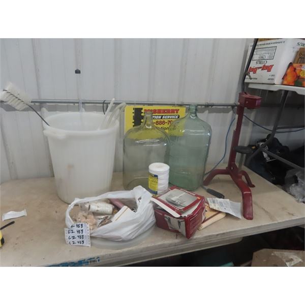 2 Wine Carboys, Wine Cork Press & Various Wine Making Supplies