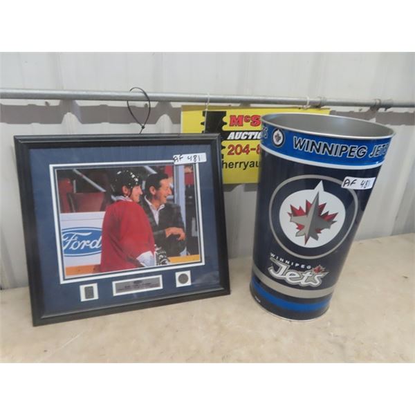 Wayne Gretzky Picture 18" x 20" & WPG Jets Garbage Can 11" x 19 "