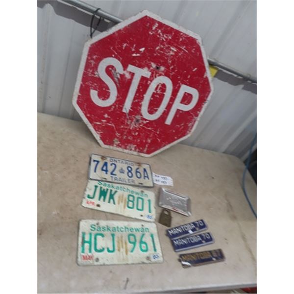 Stop Sign , License Plates + Tags, Brass Lock, Ashtray