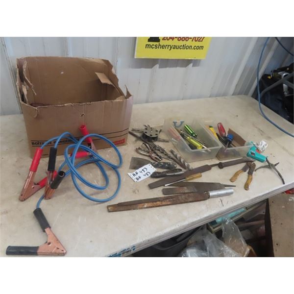 Booster CAble , Files, Screwdrivers,Wrencehs, Drill Bits