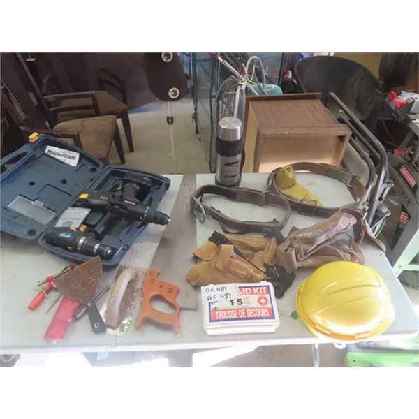 Leather Tool Belt, Saw, 1st Aid Kit, Helmet, 18V Craftsman