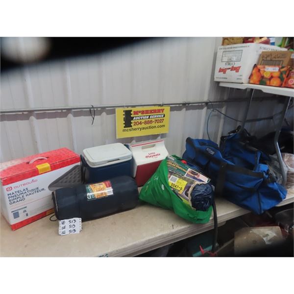 2 New Air Mattresses, 2 Coolers, Sleeping Bag, Large Tote Bag