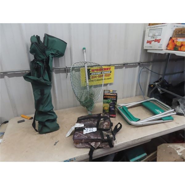 Folding Camping Chairs, Fishing Net, Bag, Zapper, Camo Padded Seat