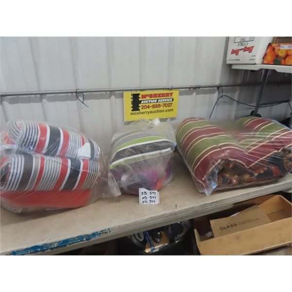 3 Bags of New Lounge Chair Cushions, Pillows & Blankets