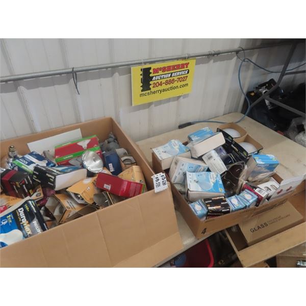 2 Boxes with Quantity of Various Light Bulbs