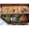 Image 3 : Beach Metal Tackle Box with 6 New Rapala Muskie & 5 Vintage Heddon