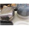 Image 2 : Kitchen Items ; Dehydrator, Roasting Pans, Plate, Bowls, Pyrex Dishes, Pitcher, Knife + Sharpener