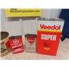Image 2 : 6 Oil Tins : Veedol, Gulf, Varcon, McLeods, Be Square