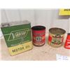 Image 3 : 6 Oil Tins : Veedol, Gulf, Varcon, McLeods, Be Square
