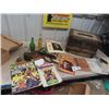 Image 1 : Small Trunk 12" x 17" x 10.5" , Nesbit Pop Bottles Military Fuel Can, Magazines 1971+72 plus more