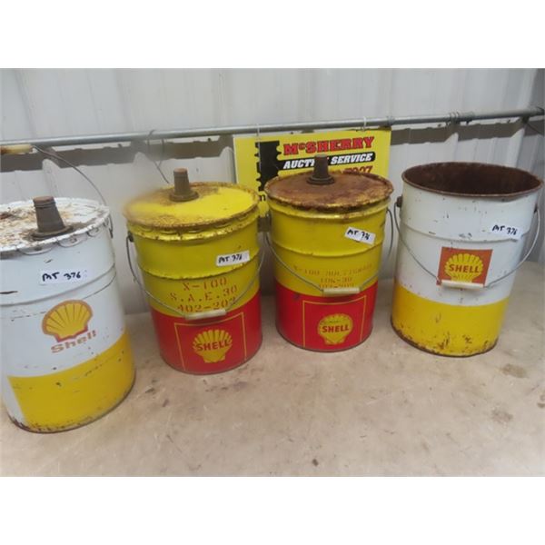 4 Shell 5 Gal Pails - All slightly different