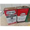 Image 2 : 8 Oil Cans: Veedol, Esso, Co-op, Delco, Marbo, International Hydraulic Brake Fluid, 76 MB License Pl