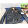 Image 2 : Vintage Black Leather Biker Jacket by Brimaco (Canada) with Ford Crest- Nice Condition Sz Med - Zipp