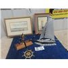 Image 1 : Vintage Retro Chrome Light Up Accent Sailboat Table Lamp - VG Condition, Nautical Desk Set, Antique 