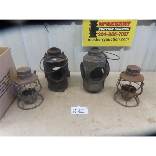 4 Railway Lanterns - NO Glass - 2 Are Switchman