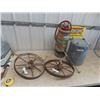 Image 1 : (2) 16" Steel Wheels , Galvanized Pail & Sprayer