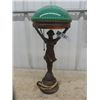 Image 1 : Metal Figurine Lamp with Jadeite Shade 20" Tall  - Figurine is NOT Bronze