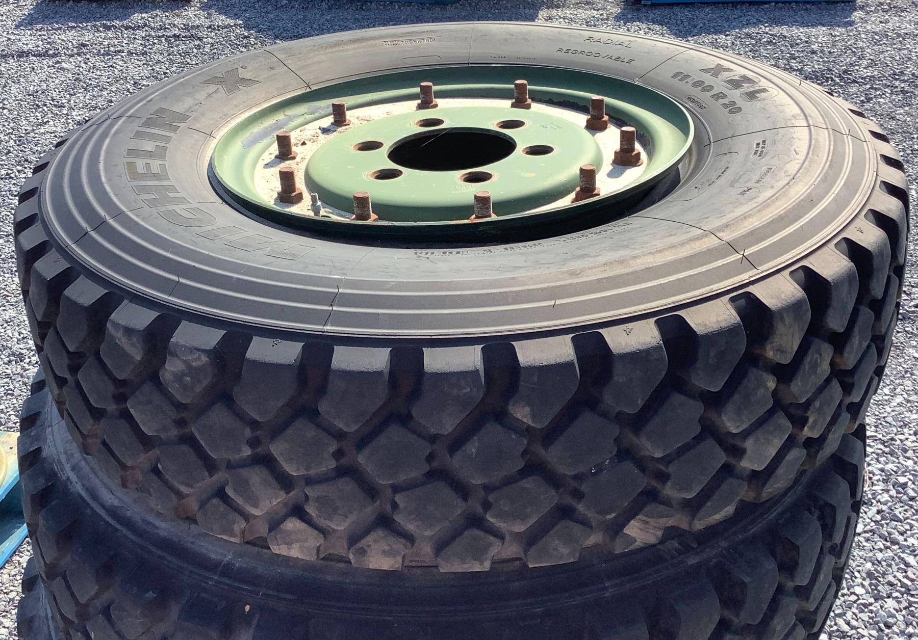 Canadian MLVW and M35 Michelin X XZL 11.00 R20 Tires on Rims X 4