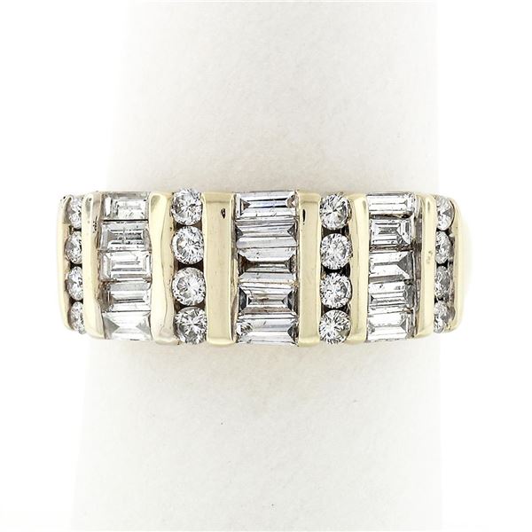 14k Yellow Gold 1.37 ctw Channel Set Round & Baguette Cut Diamond Wide Band Ring
