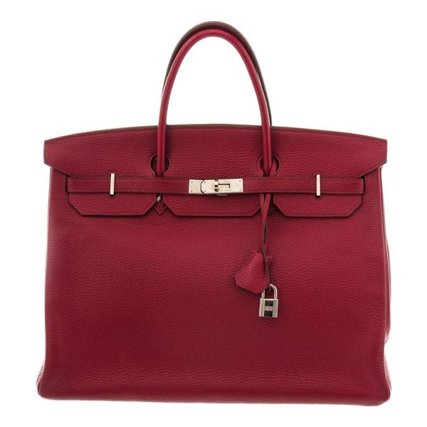 Hermes Burgundy Togo Leather Brikin 40cm Satchel Bag