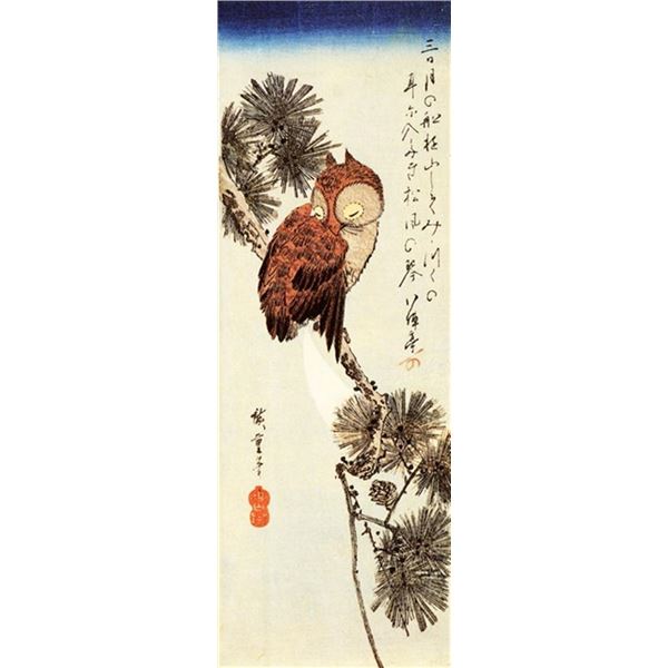 Hiroshige Small Brown Owl on a Pine Branch