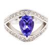 Image 2 : 2.35 ctw Pear Mixed Tanzanite And Round Brilliant Cut Diamond Ring - 18KT White