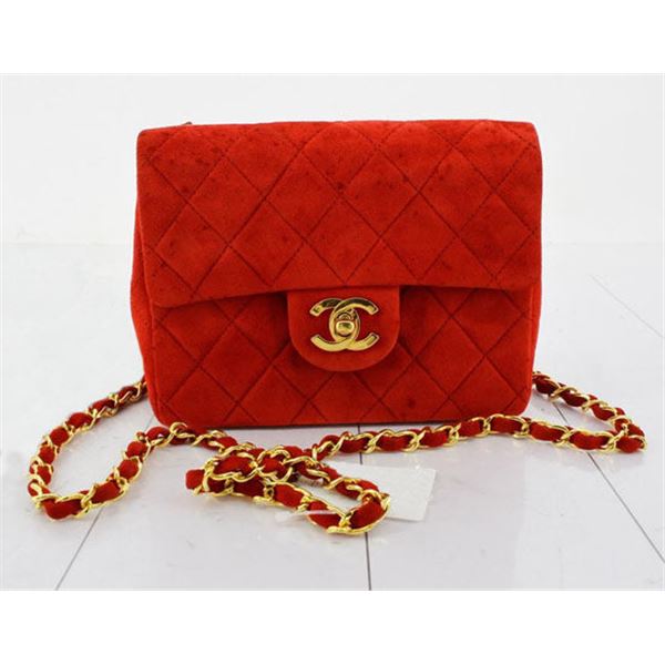 Chanel Vintage Red Quilted Suede Square Classic Single Mini Flap Bag